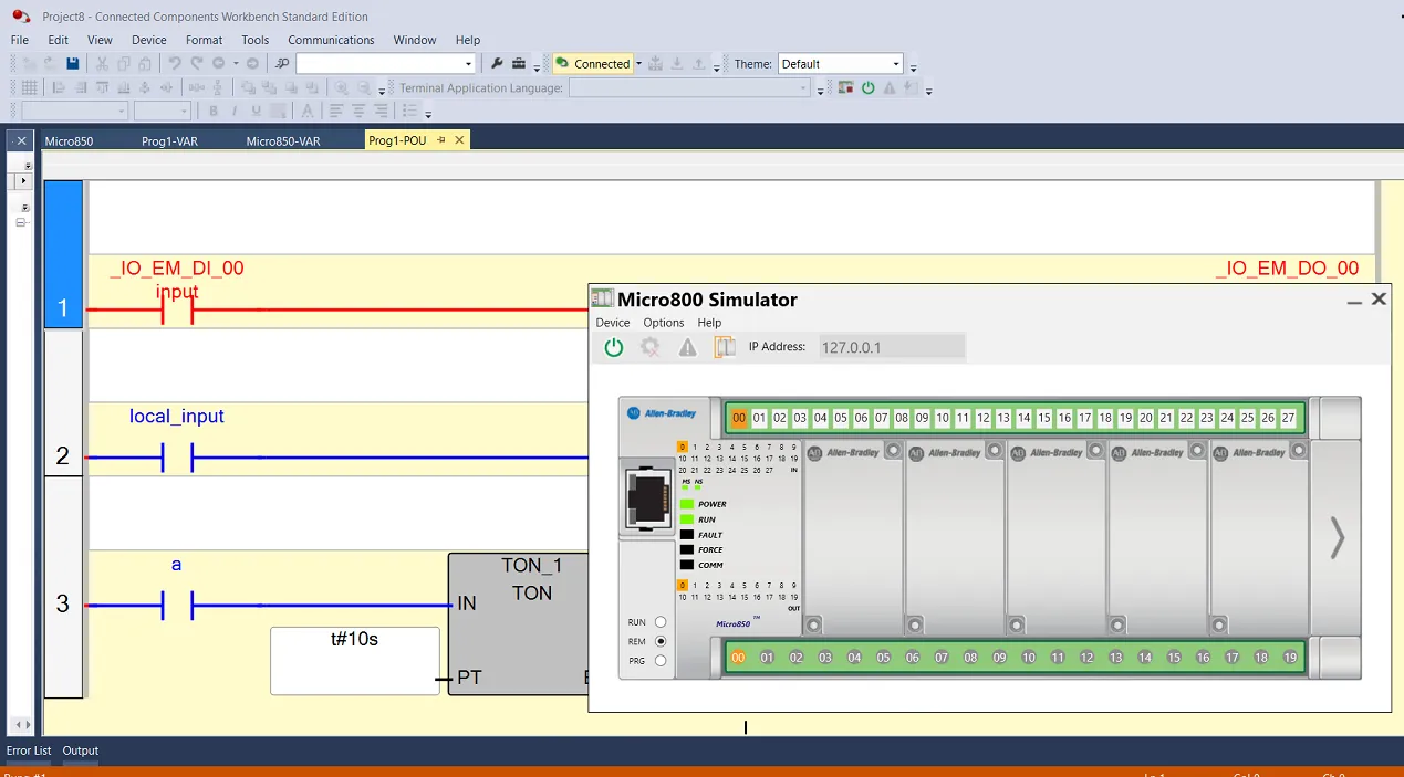 Connected Components Workbench PLC Simulator